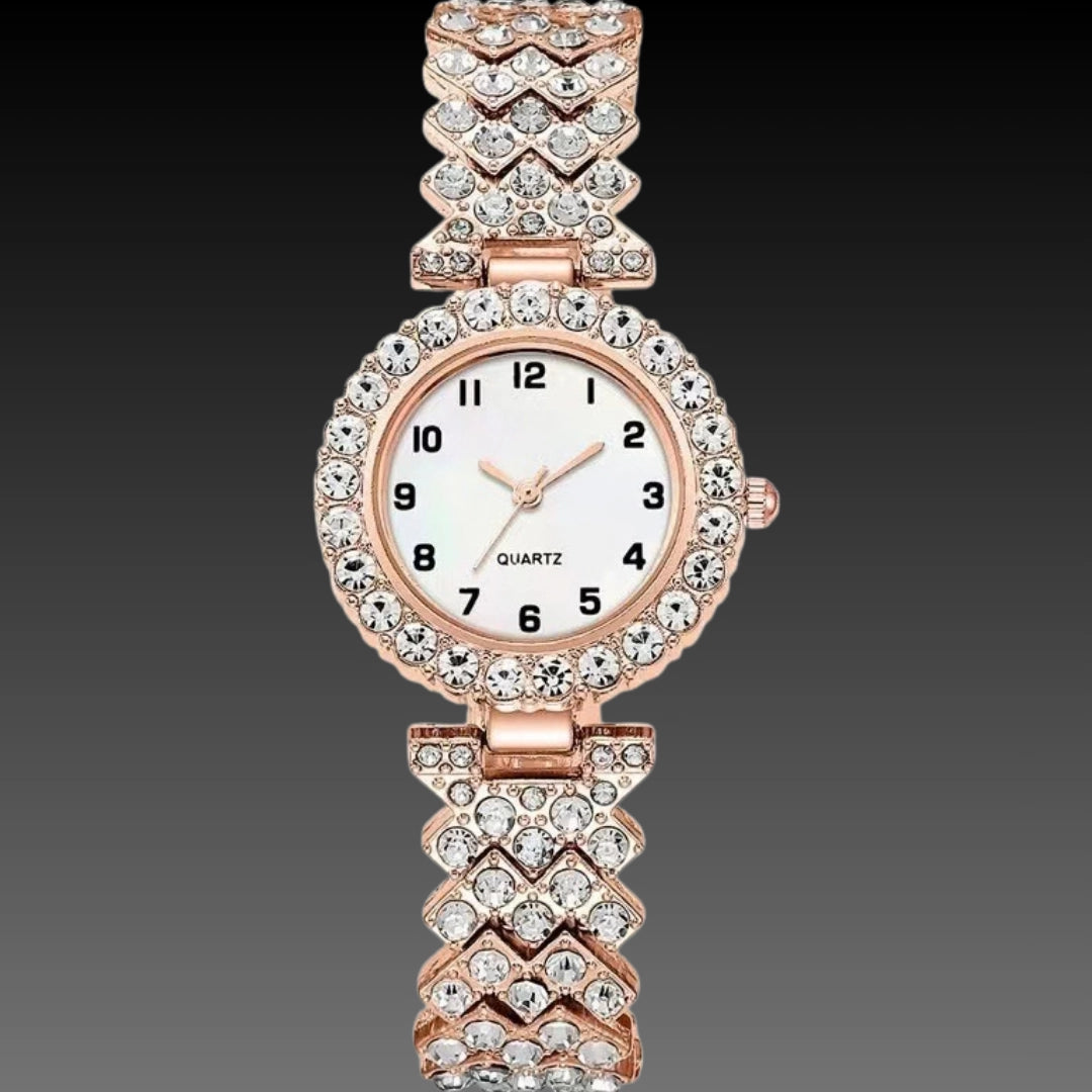 Women's 2-Piece Crystal Watch & Bracelet Set | Quartz Analog | Luxury Gift for Her