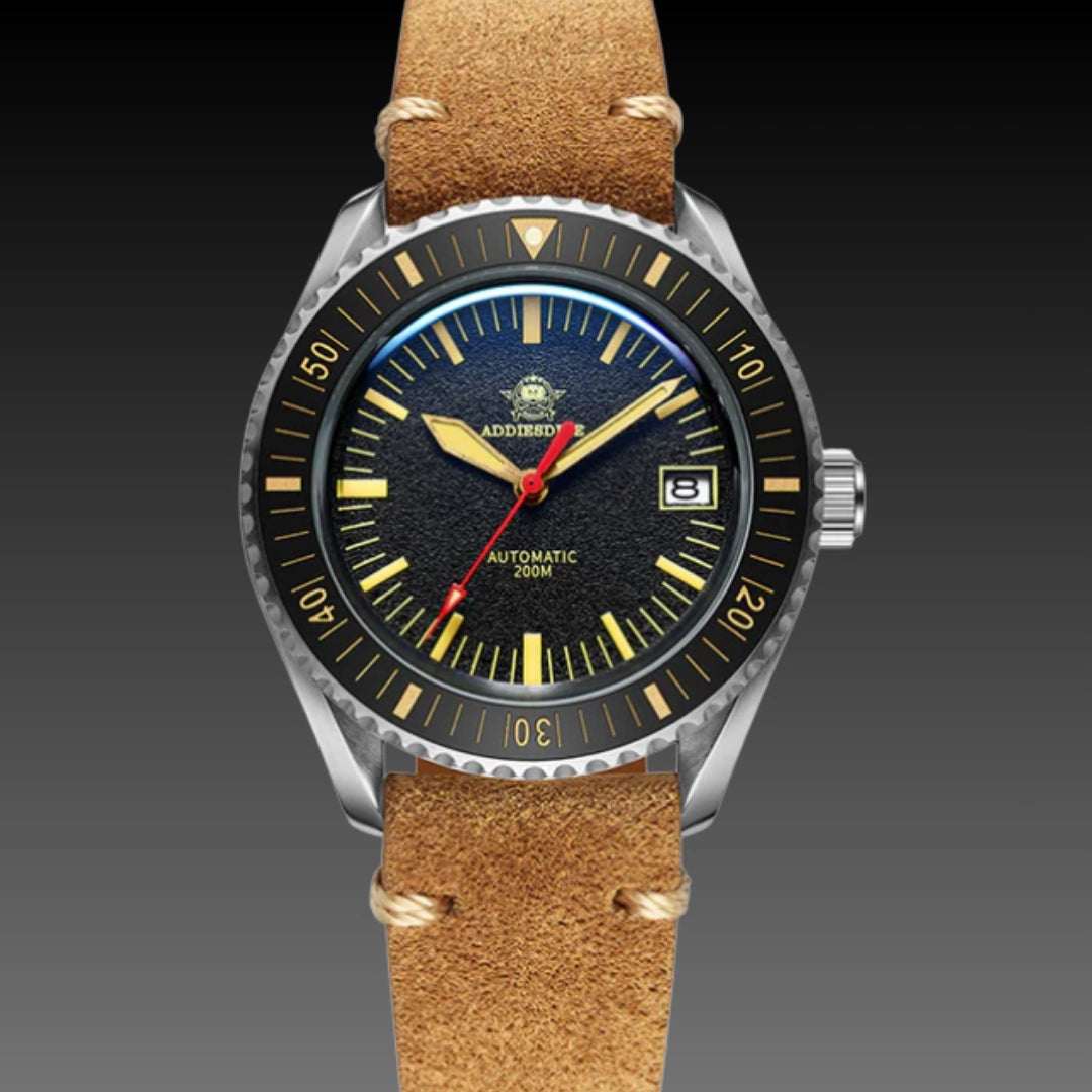 Addiesdive 40mm Vintage Automatic: 200M Diver | Textured Sand Dial | AR Coated Glass