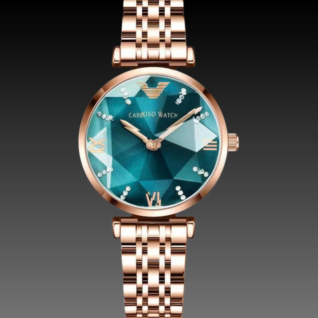Rose Gold Gem-Tone Watch: 32mm Diamond-Accent Case | Vibrant Dial | Alloy Bracelet