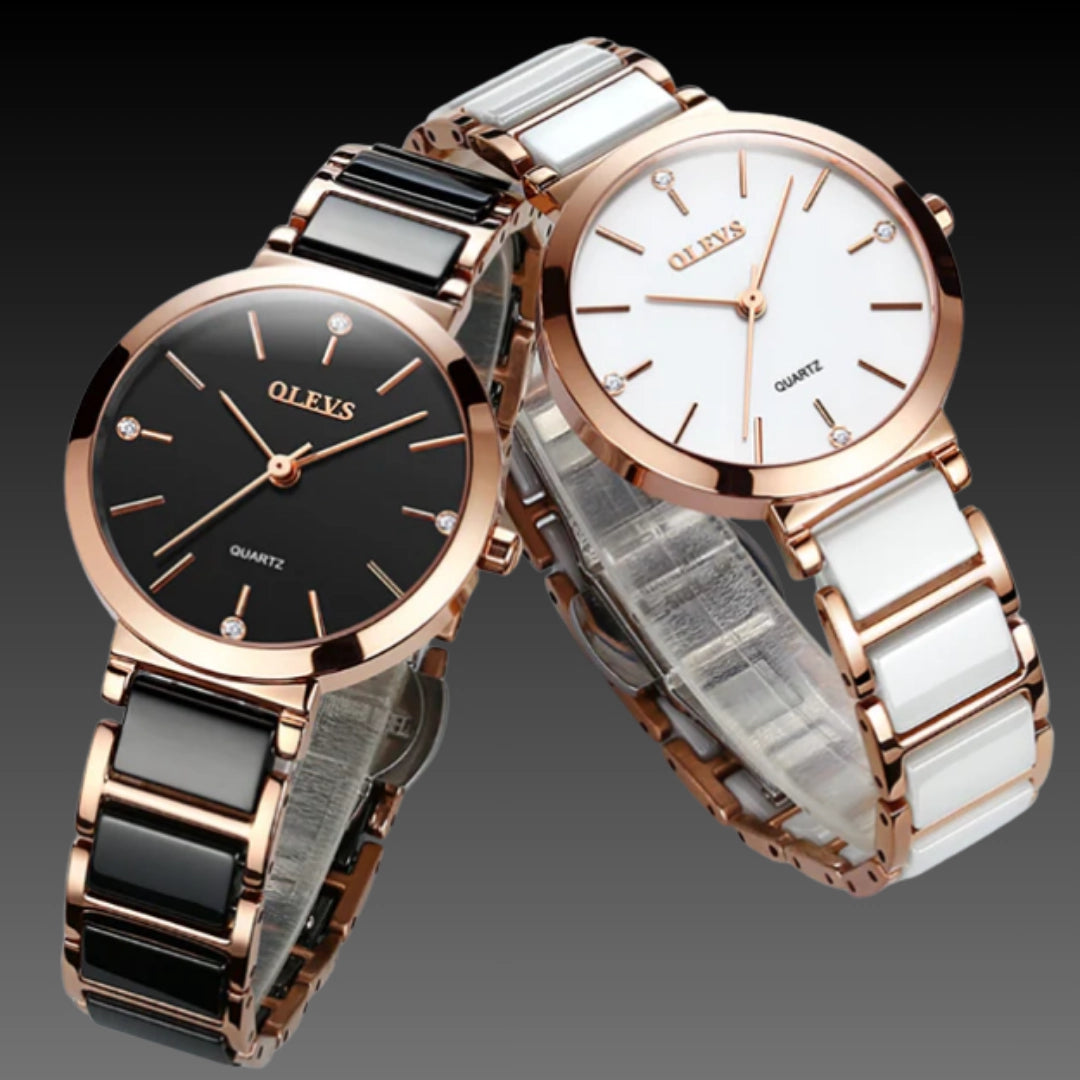 Ladies Rugged Ceramic Watch – Waterproof Fashion Timepiece with Stainless Steel Buckle & Ultra-Slim Design