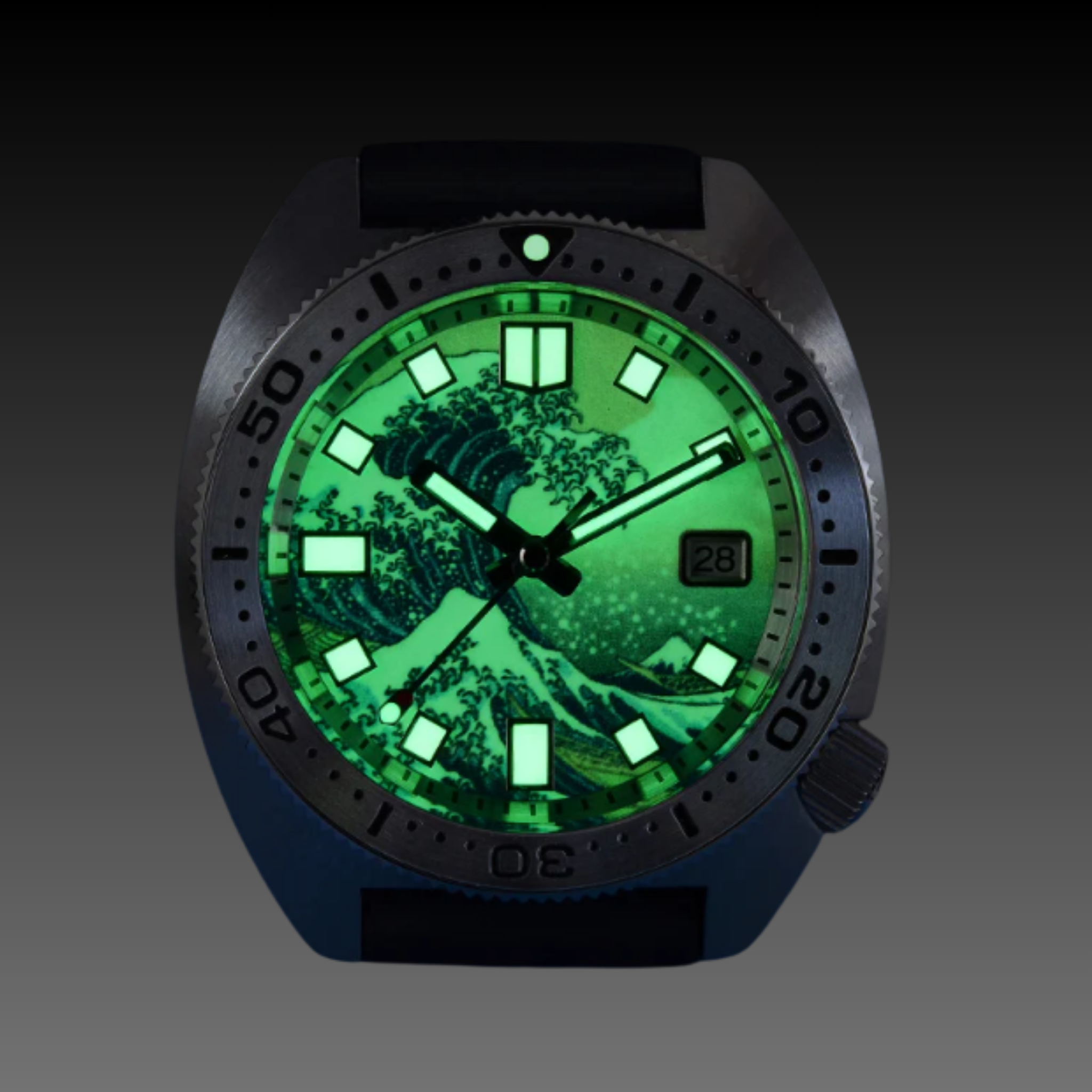Men's "Great Wave" Custom Diver | Full Lume Kanagawa Dial | Seiko NH35 Automatic