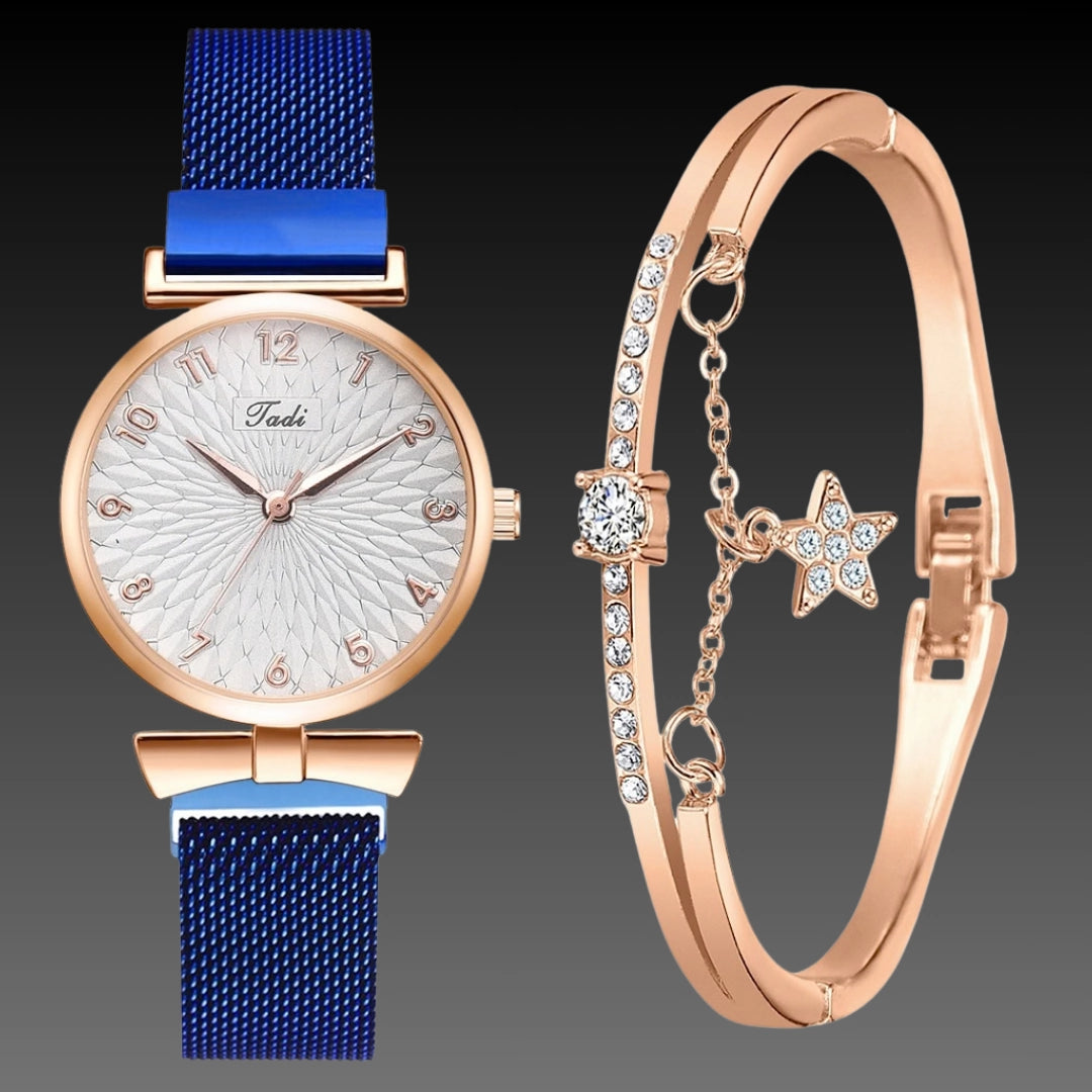 Ladies Bowknot Bracelet Watch Set – Elegant Quartz Timepiece with Matching Rhinestone Jewelry