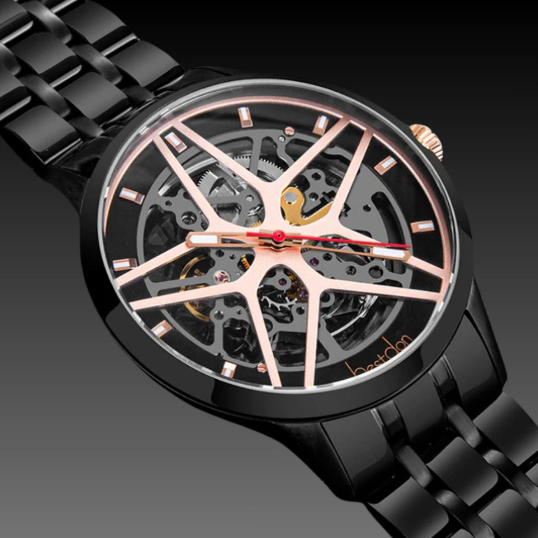 Men's Double-Sided Skeleton Watch – 41mm Automatic Mechanical Stainless Steel