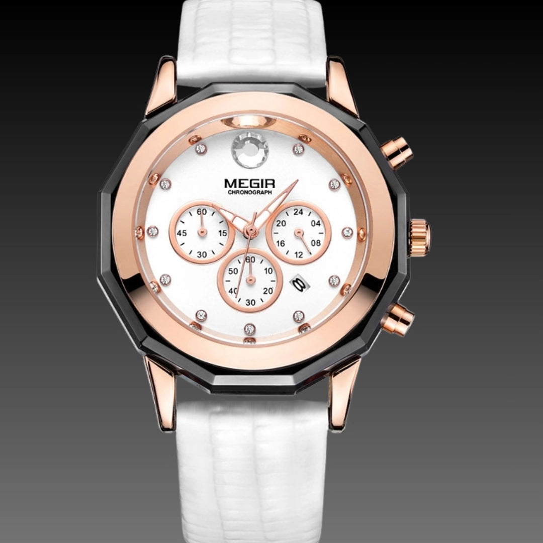 Luxury Multi-Function Diamond Watch: 30mm Calendar Dial | 12mm Thickness | Genuine Leather