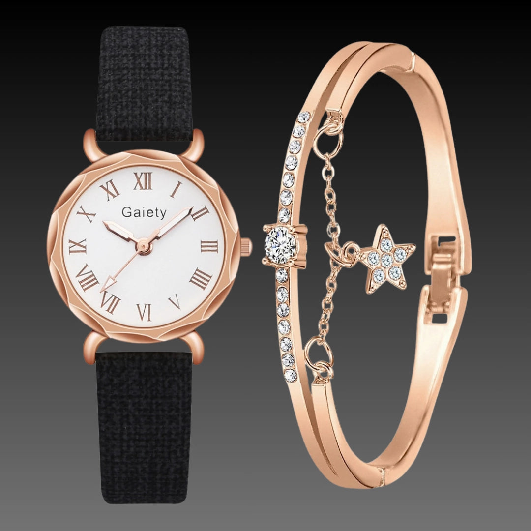 Korean Simple Student Watch – Ladies Quartz Roman Numeral Canvas Strap (Bracelet Set Available)