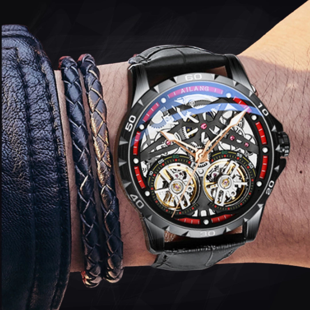 Men's Automatic Skeleton Watch – Self-Winding Hollow Mechanical with Leather Strap