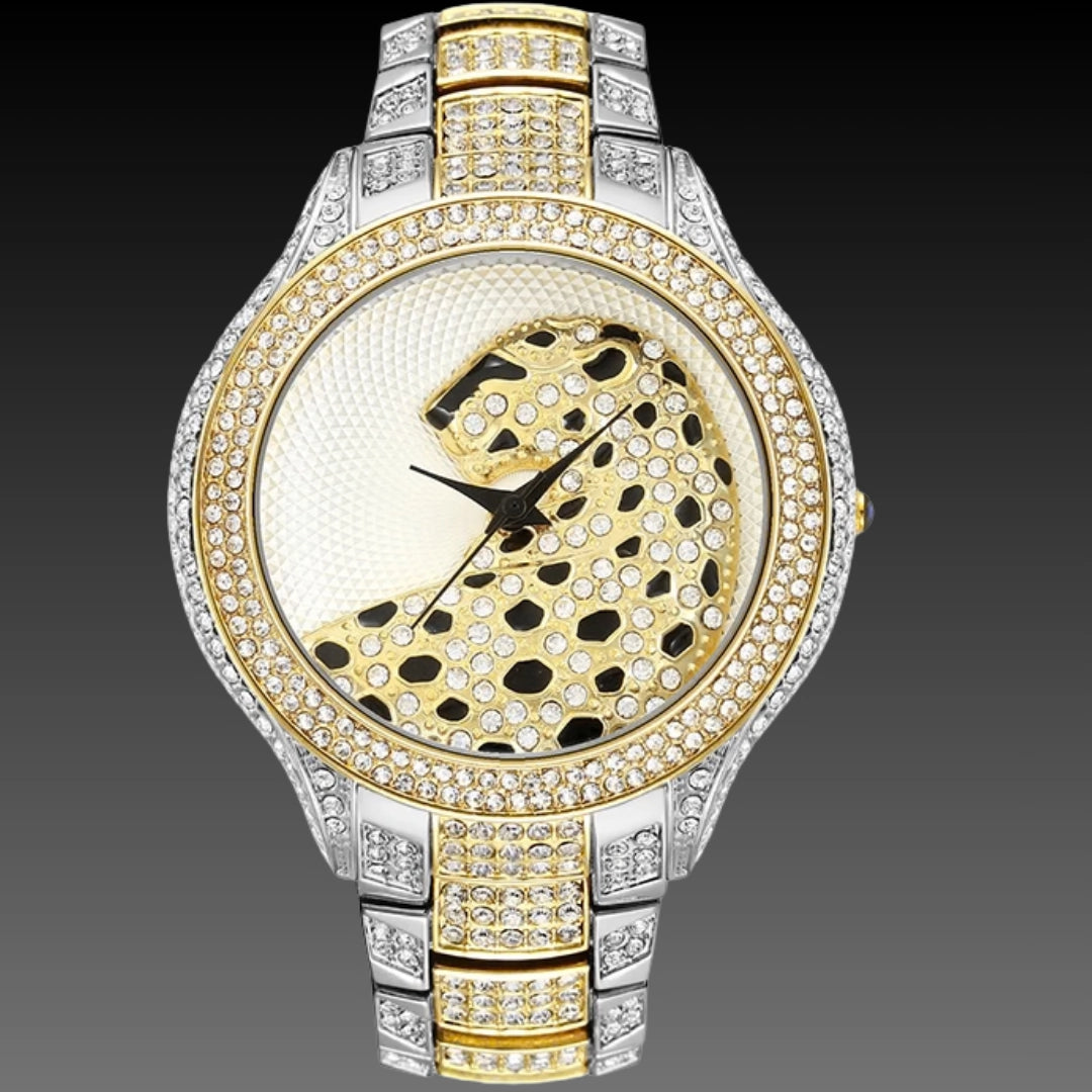 Round Leopard Full Diamond English Ladies Watch