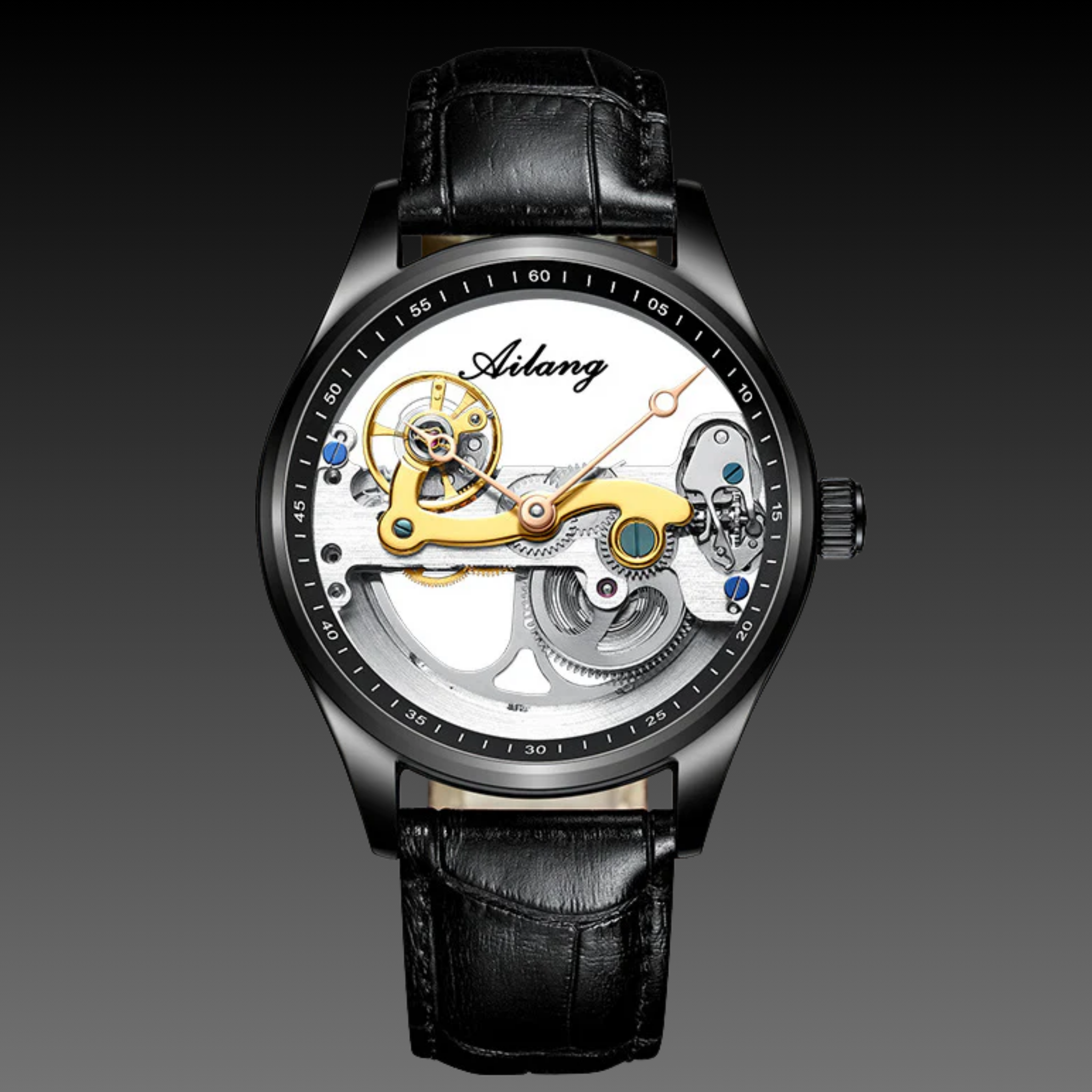 Men's 43mm Round Skeleton Watch | Stainless Steel Automatic Mechanical | Silicone Sport Strap