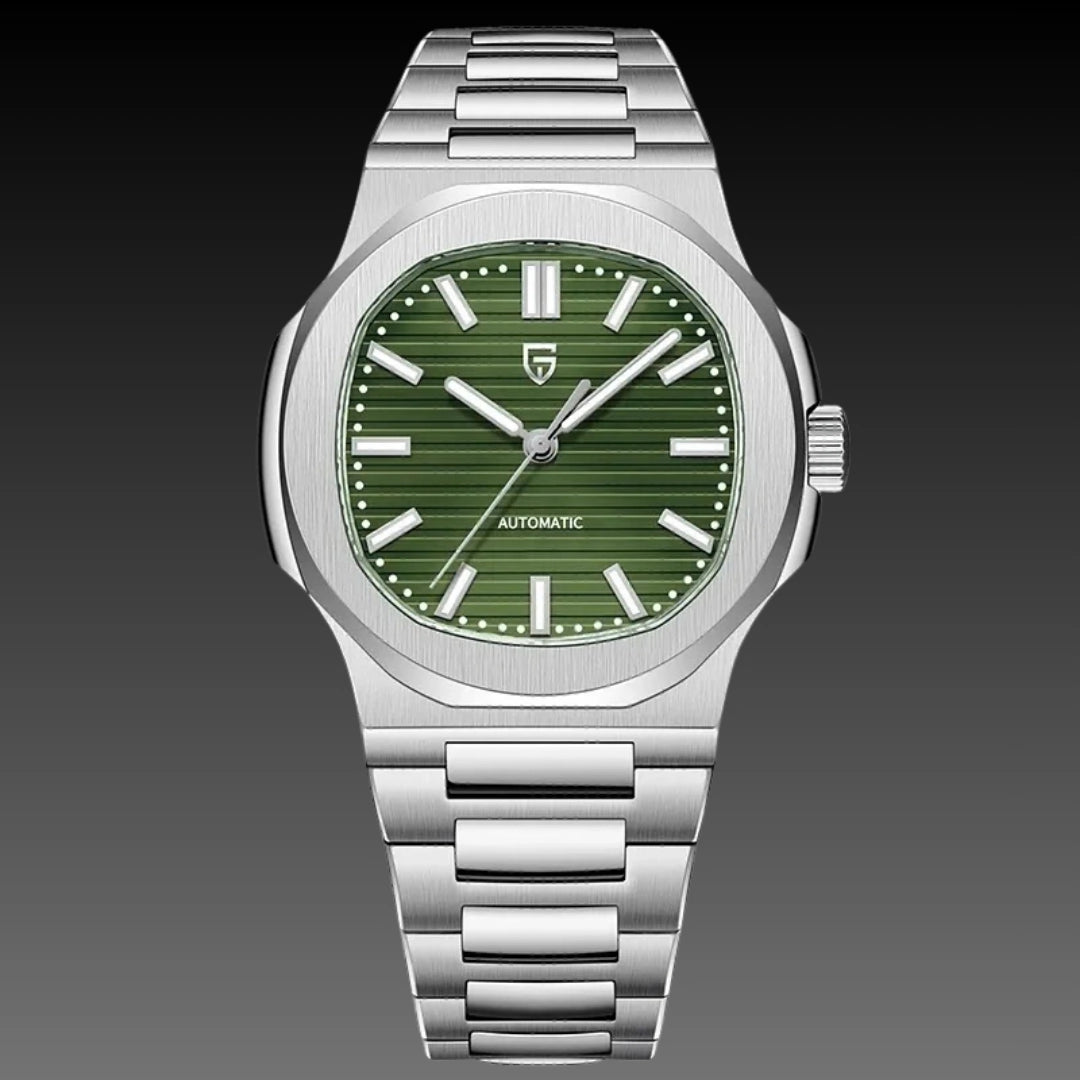 Men's Stainless Steel Automatic Mechanical Waterproof Barrel-shaped Wristwatch