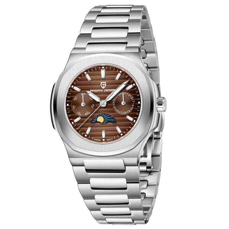 Multi-functional Water-resistant Luminous Sporty Moon Phase Watch With A Chronograph