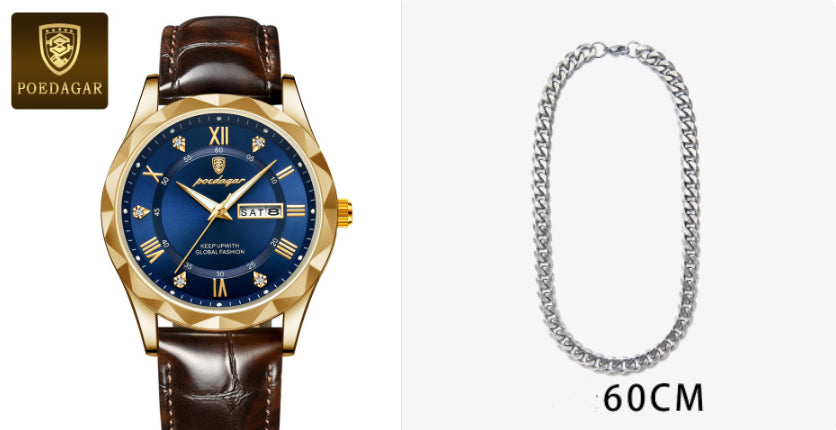 Men's Oversized Leather Watch | 47mm Big Face Chronograph Style | Luxury Quartz