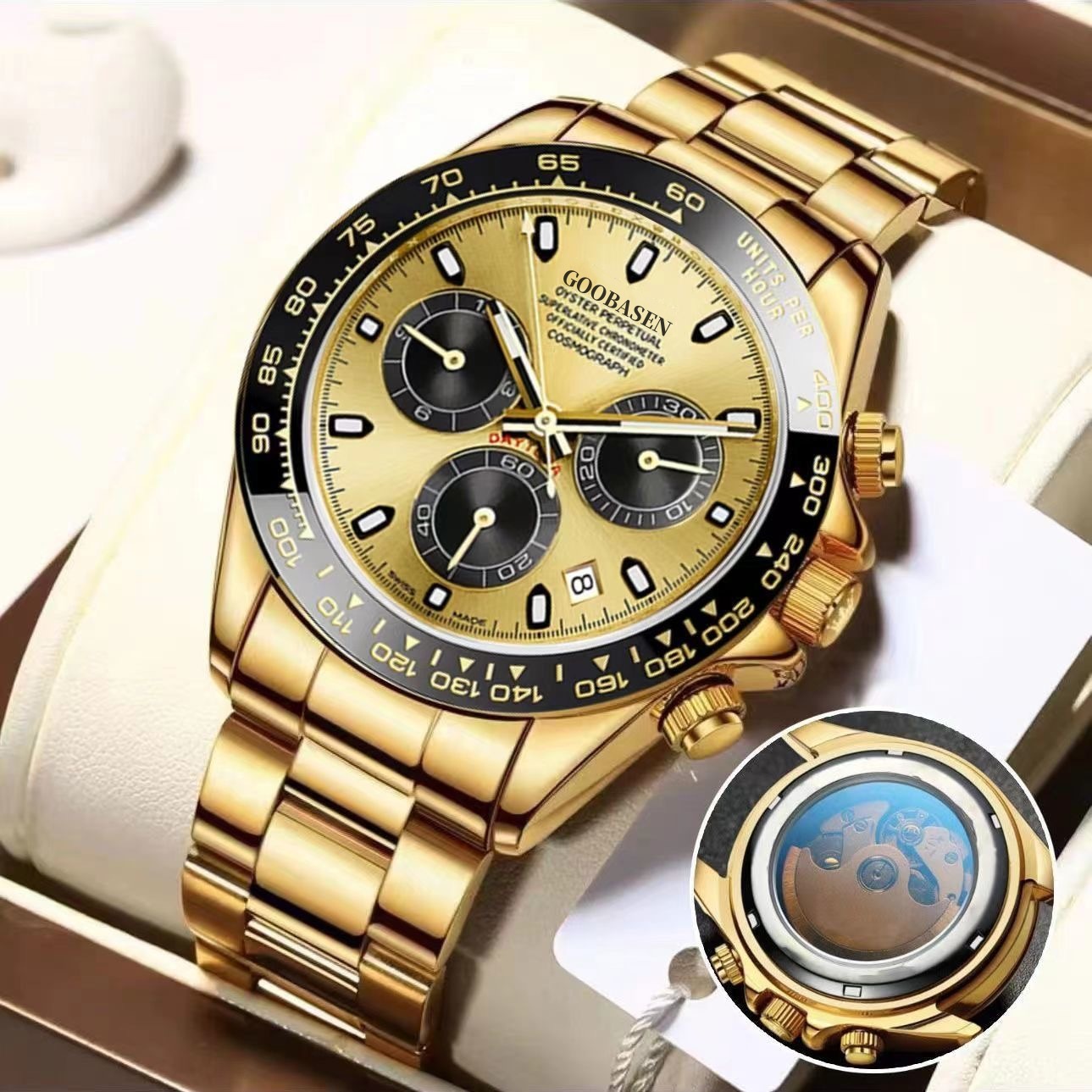 Mechanical-Style Mens Watch With Calenda Quartz Watch