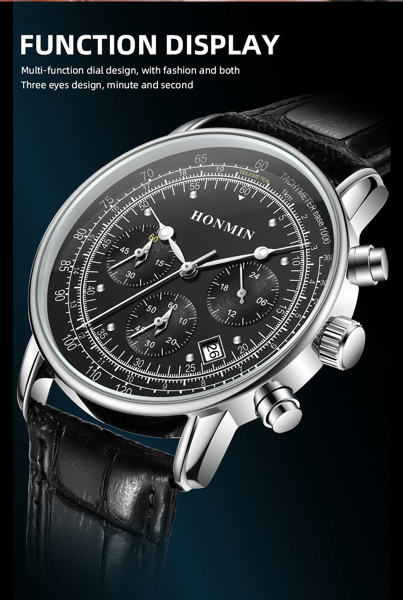 Men’s Business Quartz Watch with Stainless Steel Case (Black/White)