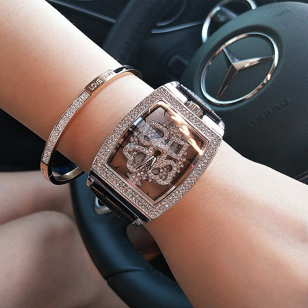 Floral Diamond Ladies Watch: 33mm Relief Dial | Crystal Indices | Magnetic & Leather Options