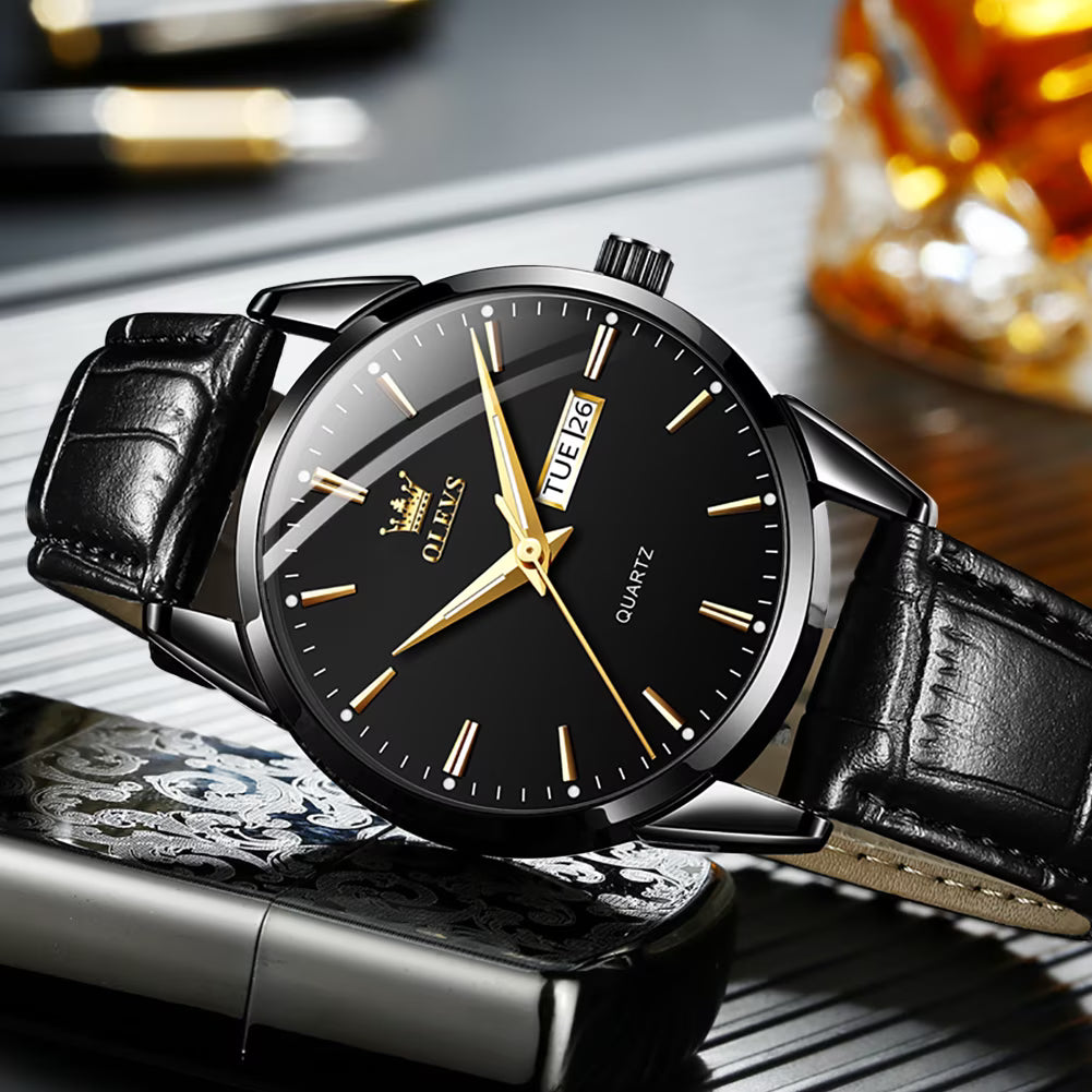 OLEVS Watches for Men Minimalist Ultra Thin Fashion Casual Analog Quartz Date Watch Waterproof Slim Simple Big Face Dress Mens Wrist Watches with Retro Leather Band for Men Reloj para Hombre