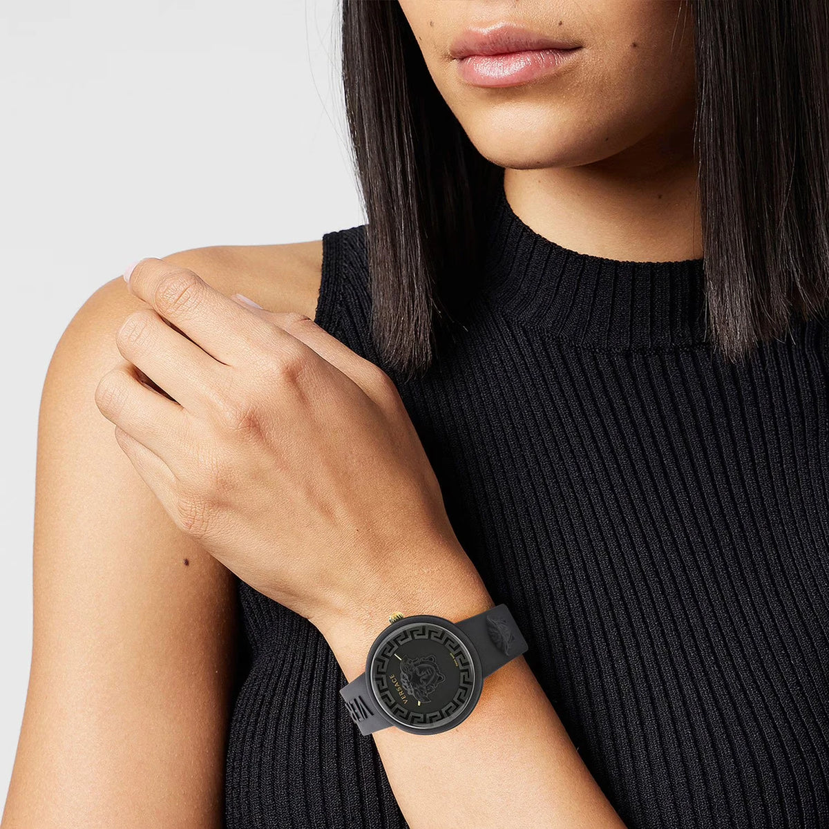 Versace Medusa Pop Swiss Quartz Black Silicone Watch, 39mm