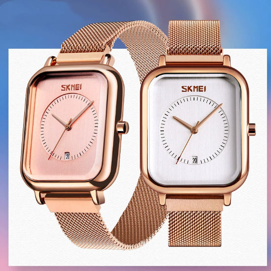 Men's Square Business Quartz Watch | 11mm Mesh-Strap Calendar