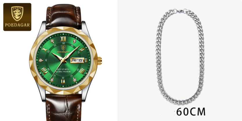 Men's Oversized Leather Watch | 47mm Big Face Chronograph Style | Luxury Quartz