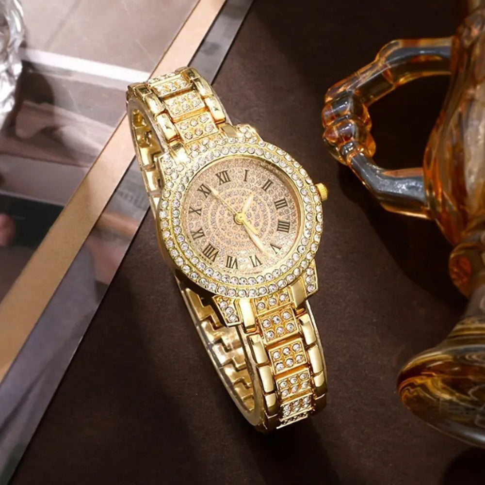 Luxury 5-Piece "Iced Out" Set: Full Diamond Watch + Jewelry Suite | Steel Link