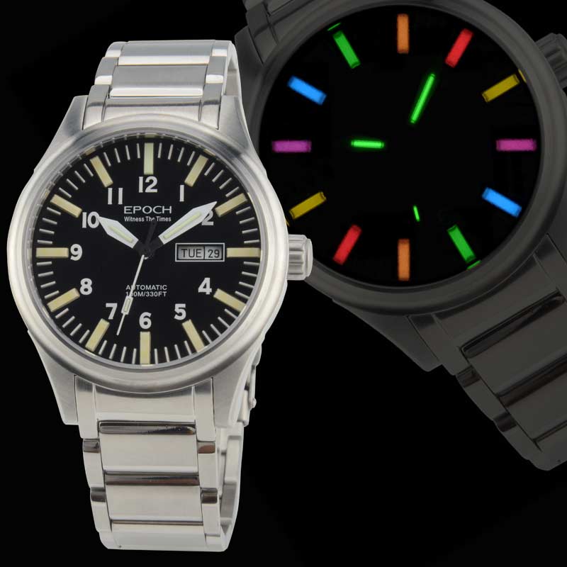 Men's 43mm Automatic Mechanical Watch | Rainbow Light Tube | Steel Case