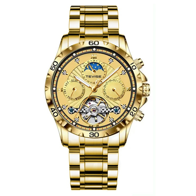 Fashion Business Men's Waterproof Tourbillon Steel Belt Mechanical Watch