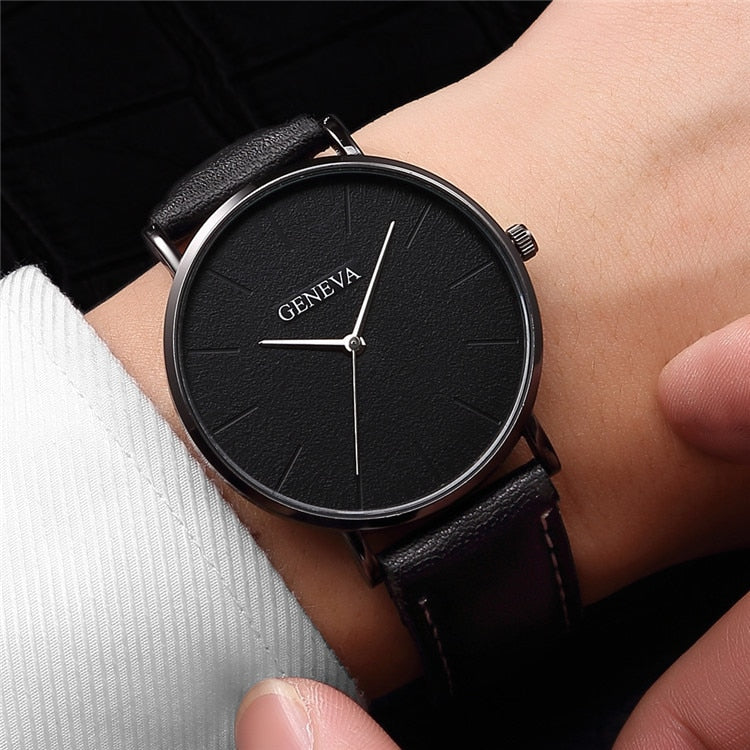 Men's Ultra-Thin Minimalist Watch | 40mm Geneva Quartz | Modern Slim Casual Design