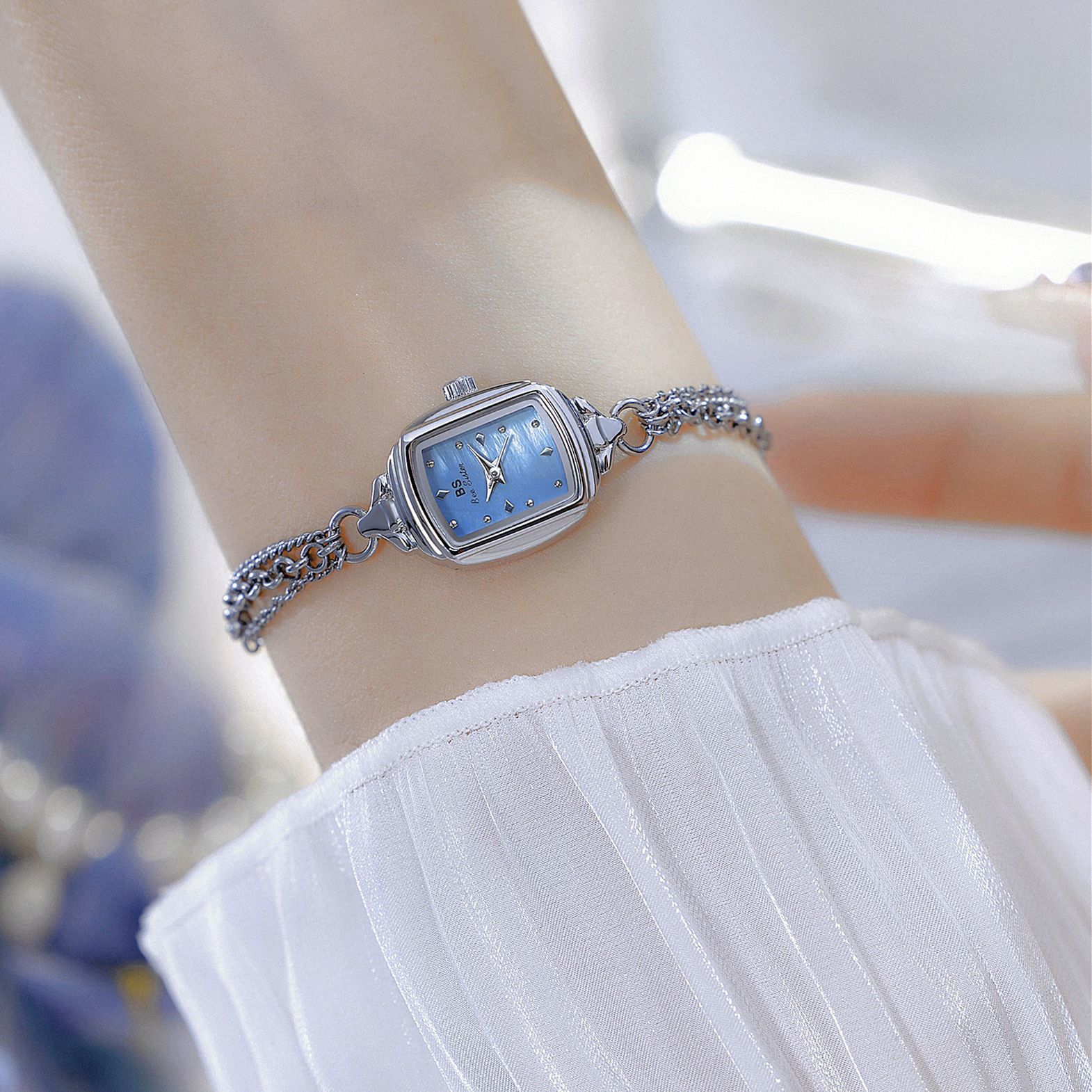 Luxury Minority Square Watch: Light Blue Dial | 7mm Ultra-Slim | Retro Silver & Gold Edition