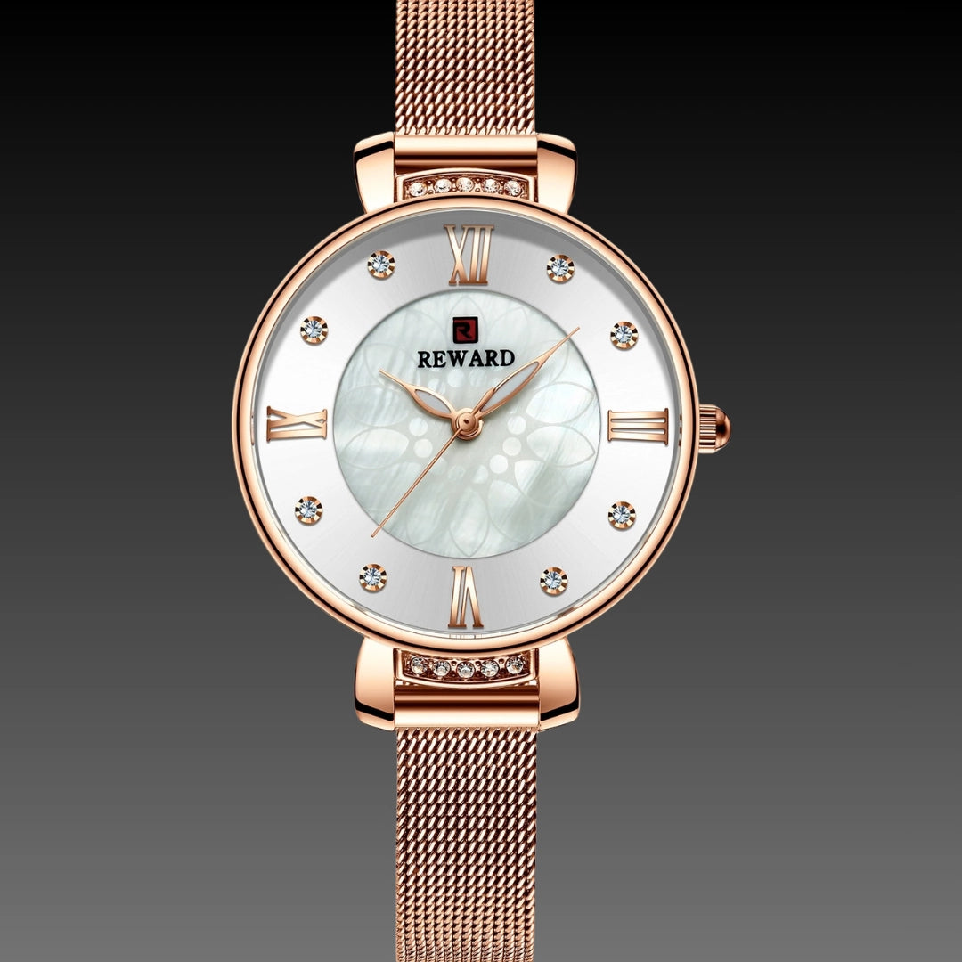 Milanese Mesh Ladies Watch: 33mm Textured Dial | Slim 10mm Steel Strap | Roman Numerals