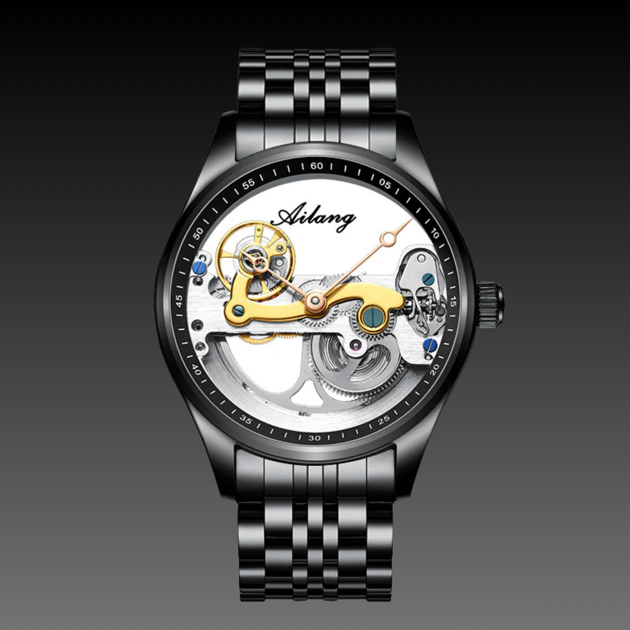 Men's 43mm Round Skeleton Watch | Stainless Steel Automatic Mechanical | Silicone Sport Strap