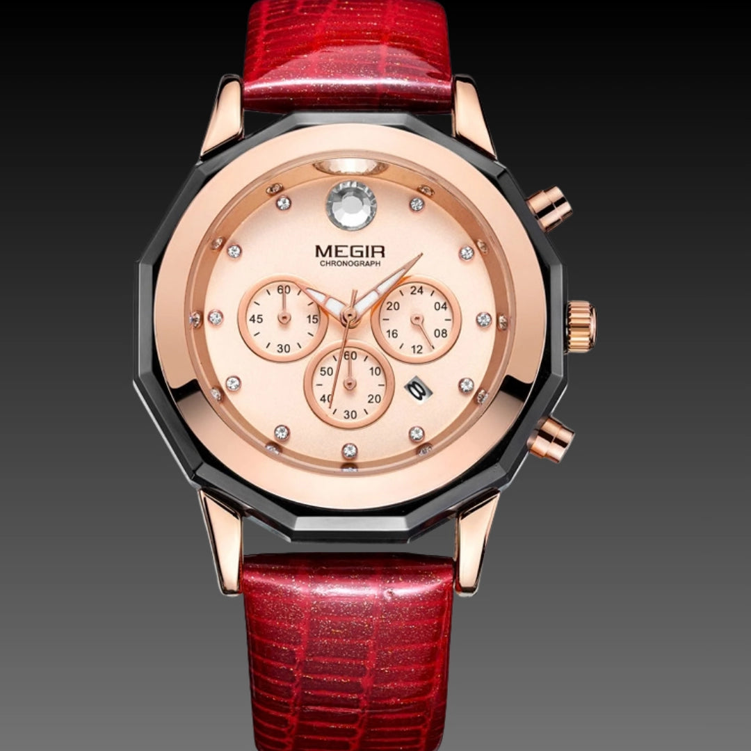 Luxury Multi-Function Diamond Watch: 30mm Calendar Dial | 12mm Thickness | Genuine Leather