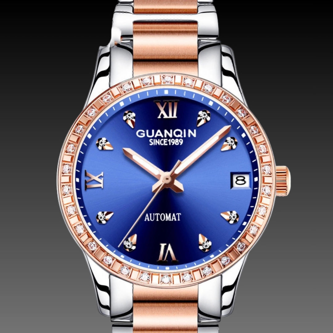 Ladies Titanium Mechanical Watch: 33mm Ceramic Strap | Diamond Bezel | Skeleton Dial