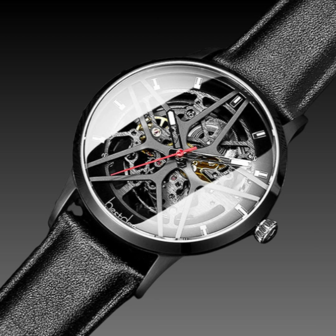 Men's Double-Sided Skeleton Watch – 41mm Automatic Mechanical Stainless Steel