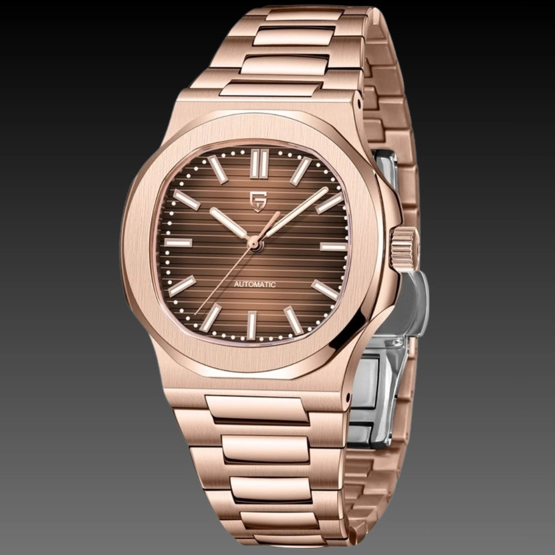 Men's Stainless Steel Automatic Mechanical Waterproof Barrel-shaped Wristwatch