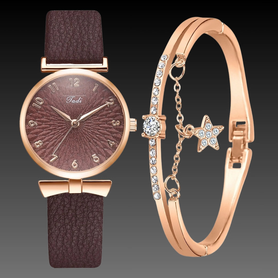 Ladies Bowknot Bracelet Watch Set – Elegant Quartz Timepiece with Matching Rhinestone Jewelry