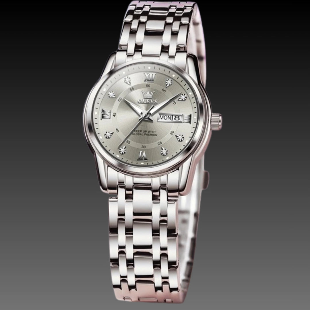 Luxury Roman Scale Calendar Watch: Model 5513 | 29mm Ladies Quartz | 9mm Slim Steel Belt