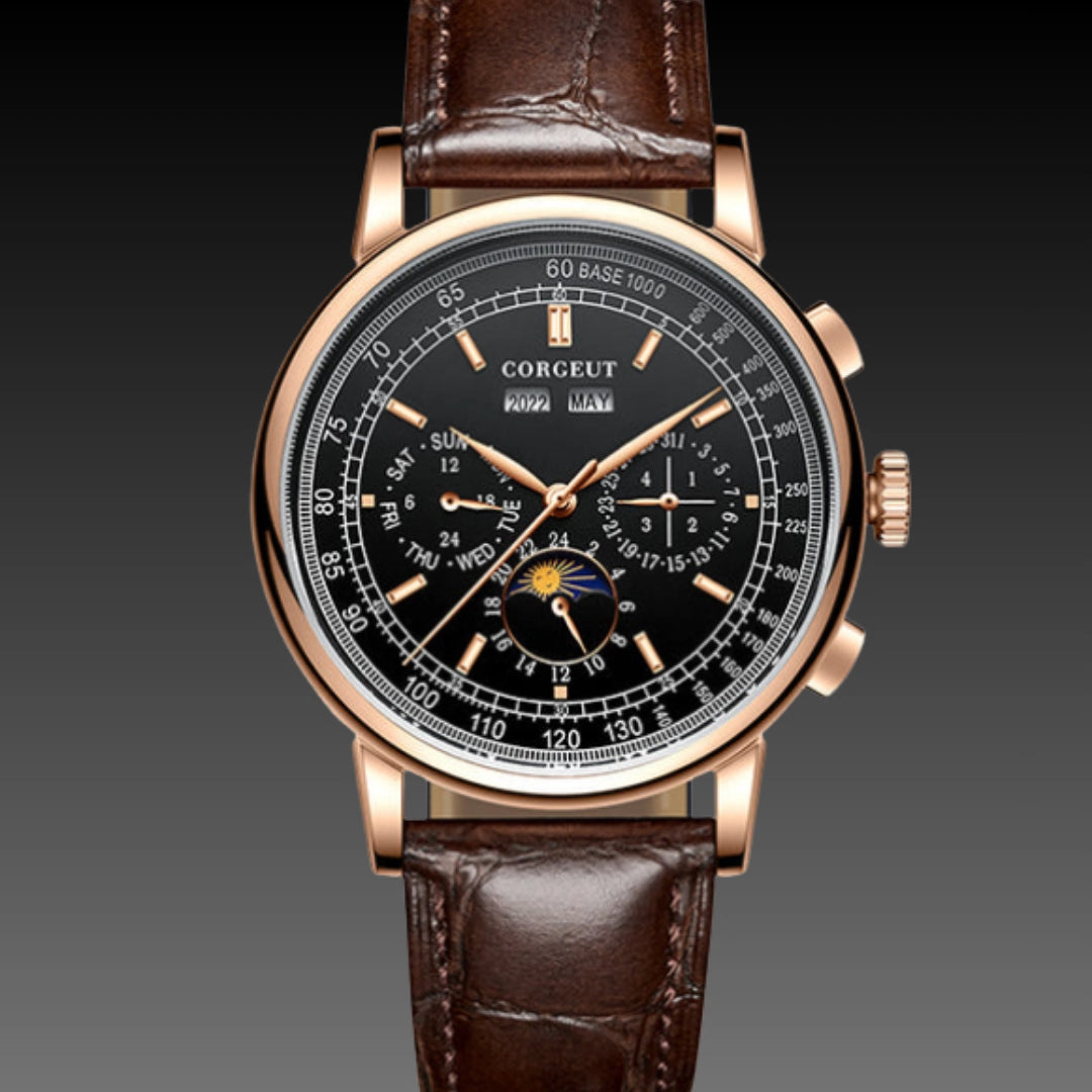 Men's Moon Phase Automatic Watch – 42mm Seagull Mechanical Movement with Full Calendar (13mm Thick)