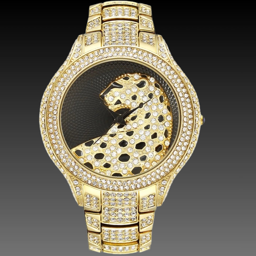 Round Leopard Full Diamond English Ladies Watch