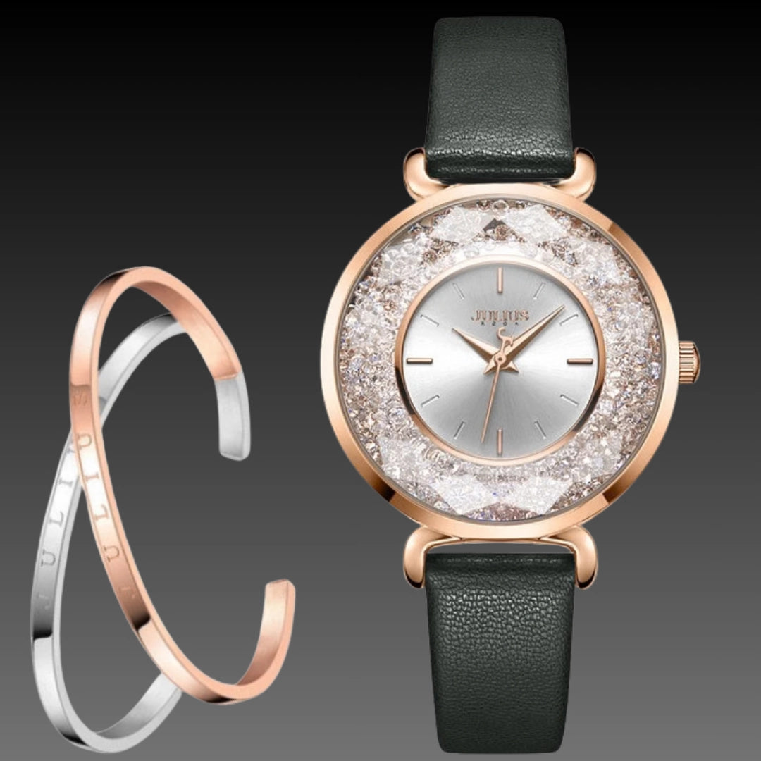 Vintage Forest Leather Watch: 42mm Statement Dial | 10mm Thickness | Nature-Inspired Quartz