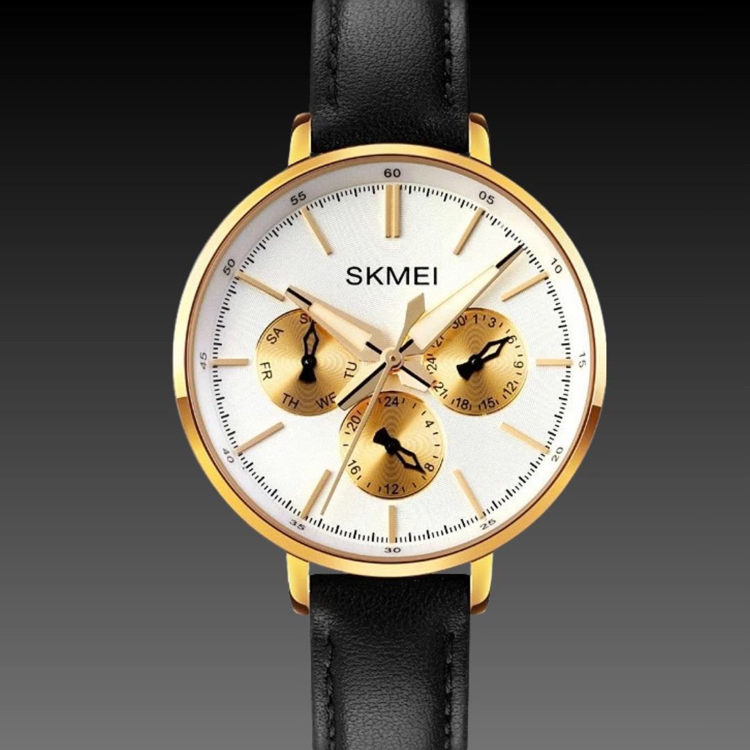 Fashion Six-pin Genuine Leather Women's Retro Round Quartz Watch