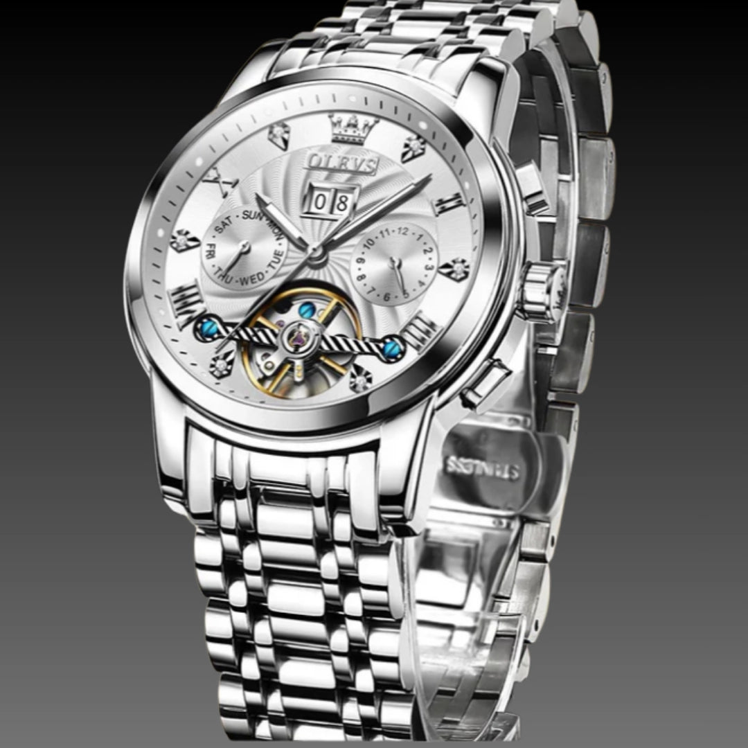 Men's Multifunction Automatic Watch – 41mm x 13mm Steel Business Timepiece
