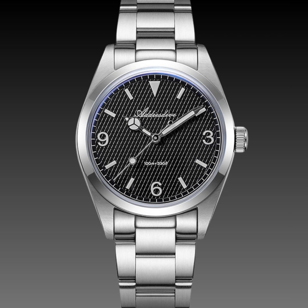 36mm Vintage Explorer Style Watch: Sweep Second Quartz | 100M Waterproof | K1 Bubble Glass