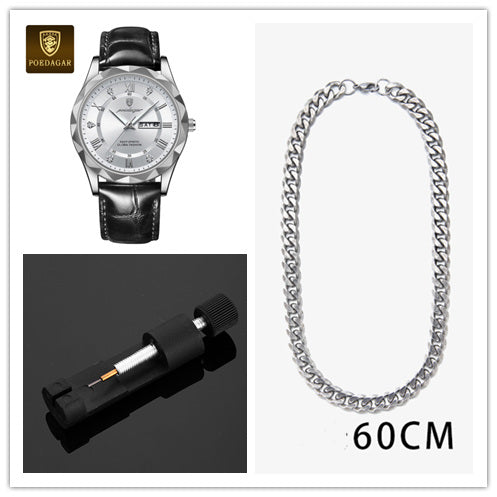 Men's Oversized Leather Watch | 47mm Big Face Chronograph Style | Luxury Quartz