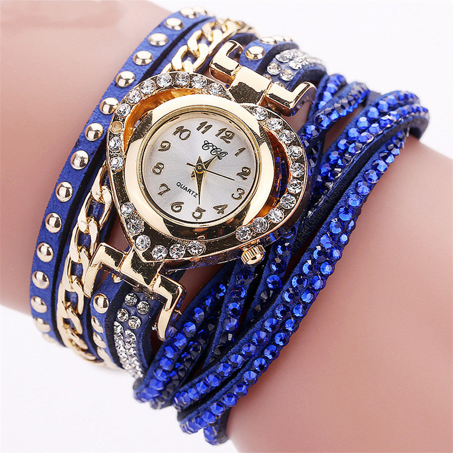 Bohemian Wrap Bracelet Watch: 25mm Round Dial | 40cm Velvet Diamond Strap | Love Edition