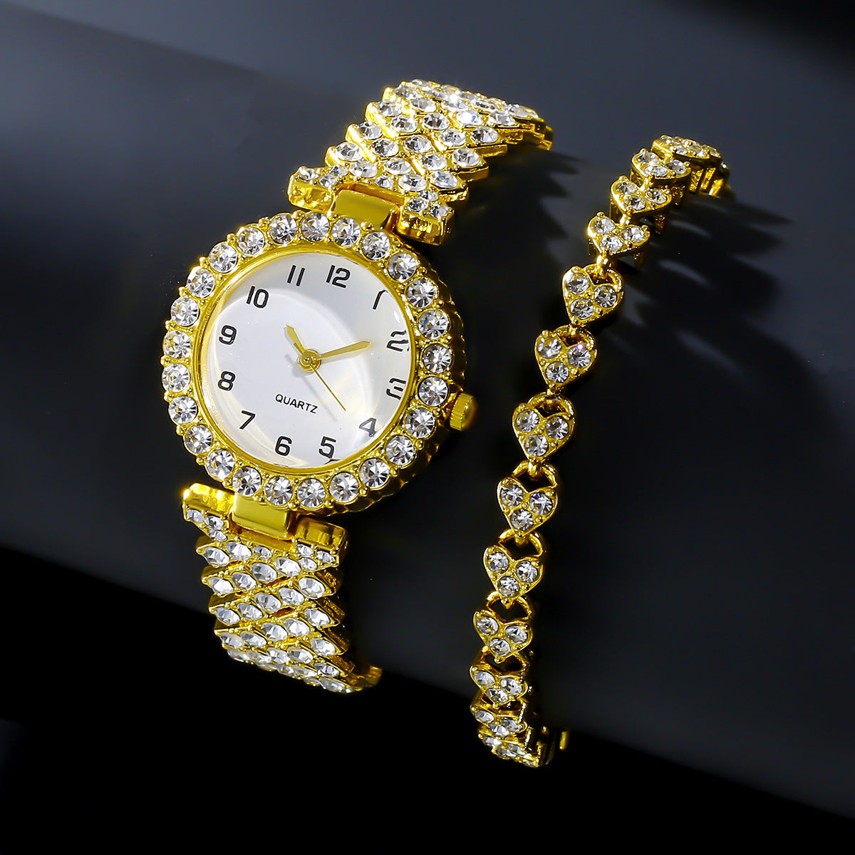 Women's 2-Piece Crystal Watch & Bracelet Set | Quartz Analog | Luxury Gift for Her