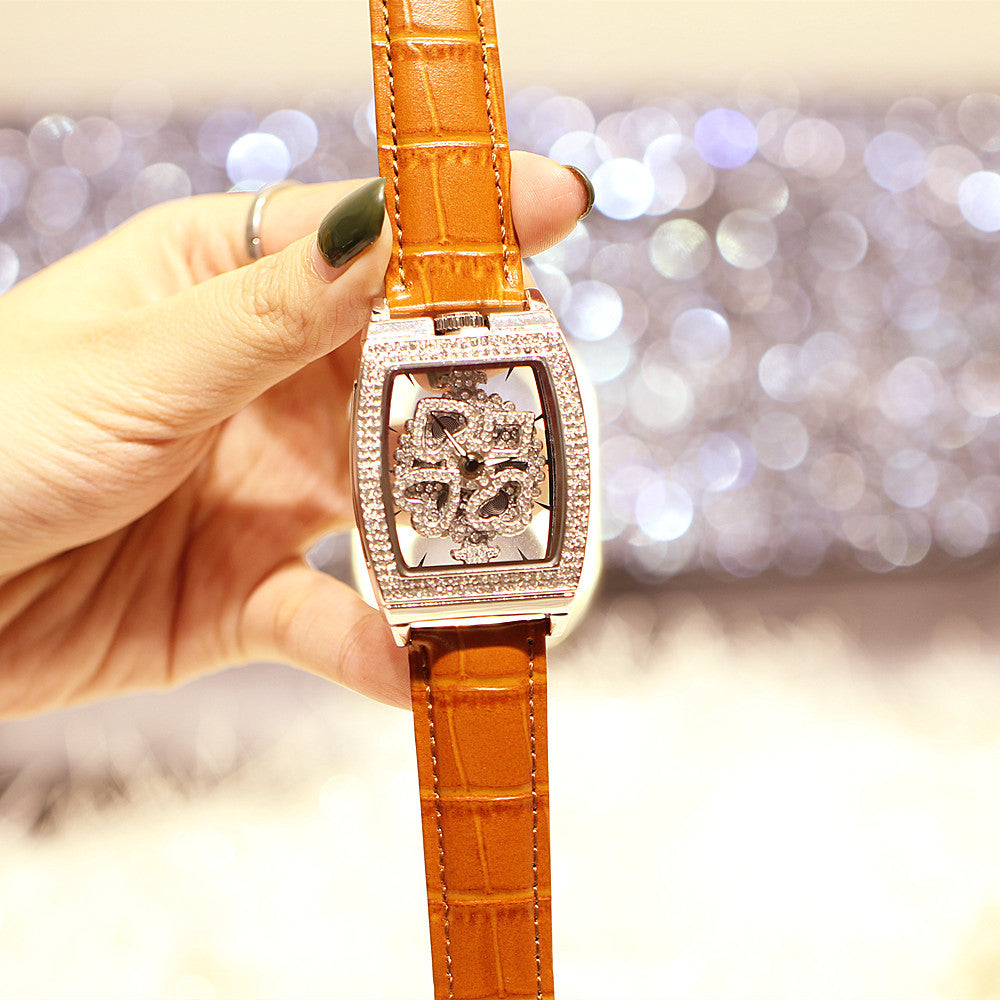 Floral Diamond Ladies Watch: 33mm Relief Dial | Crystal Indices | Magnetic & Leather Options
