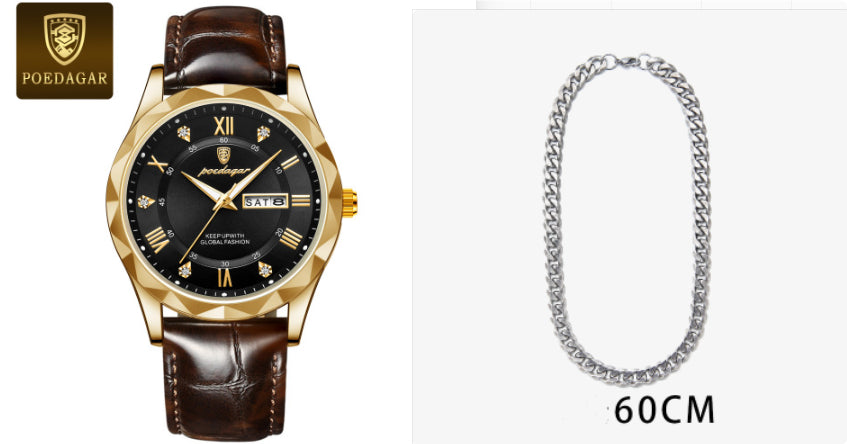 Men's Oversized Leather Watch | 47mm Big Face Chronograph Style | Luxury Quartz