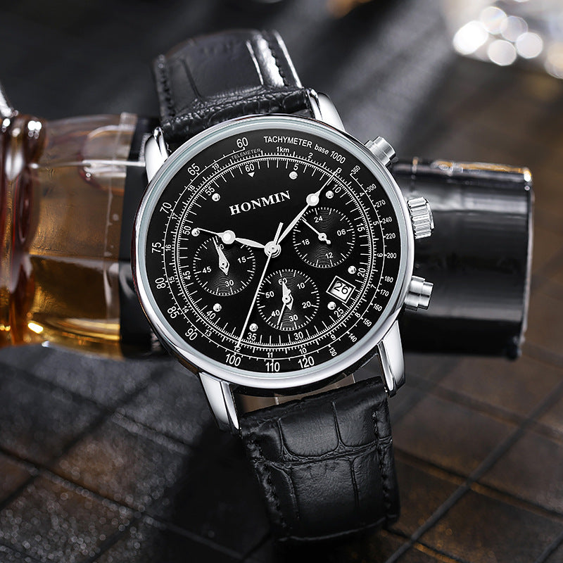 Men’s Business Quartz Watch with Stainless Steel Case (Black/White)