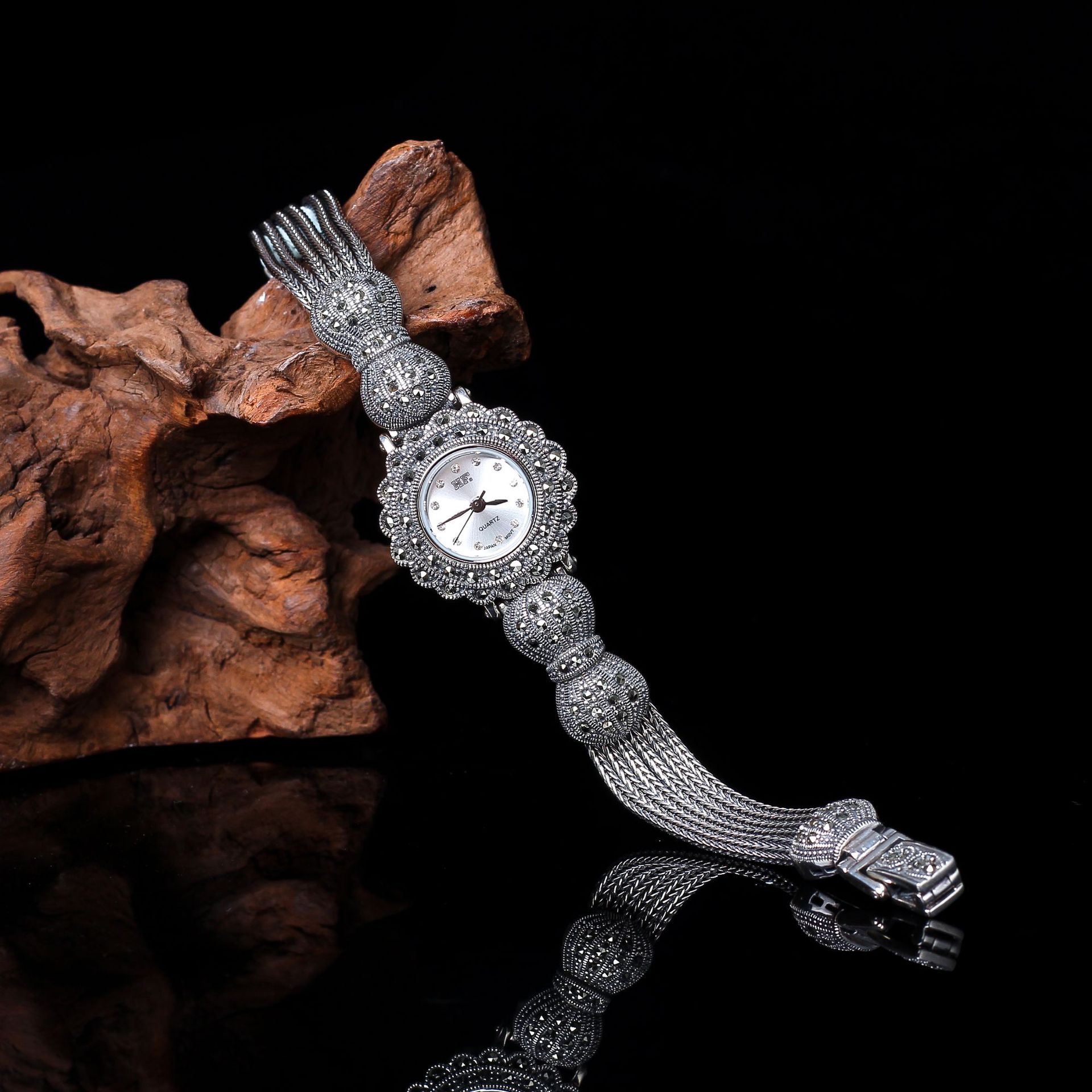 S925 Sterling Silver Ladies Watch – Vintage Thai Silver Bow Bracelet with Japanese Quartz Movement