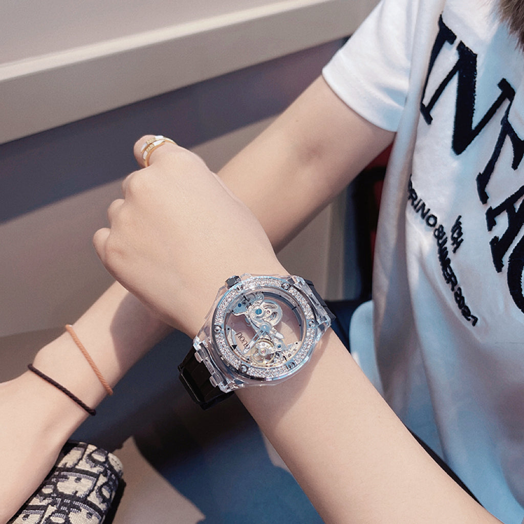 Luxury Skeleton Automatic Watch: 44mm Bold "Boyfriend" Case | Mechanical Sport Design