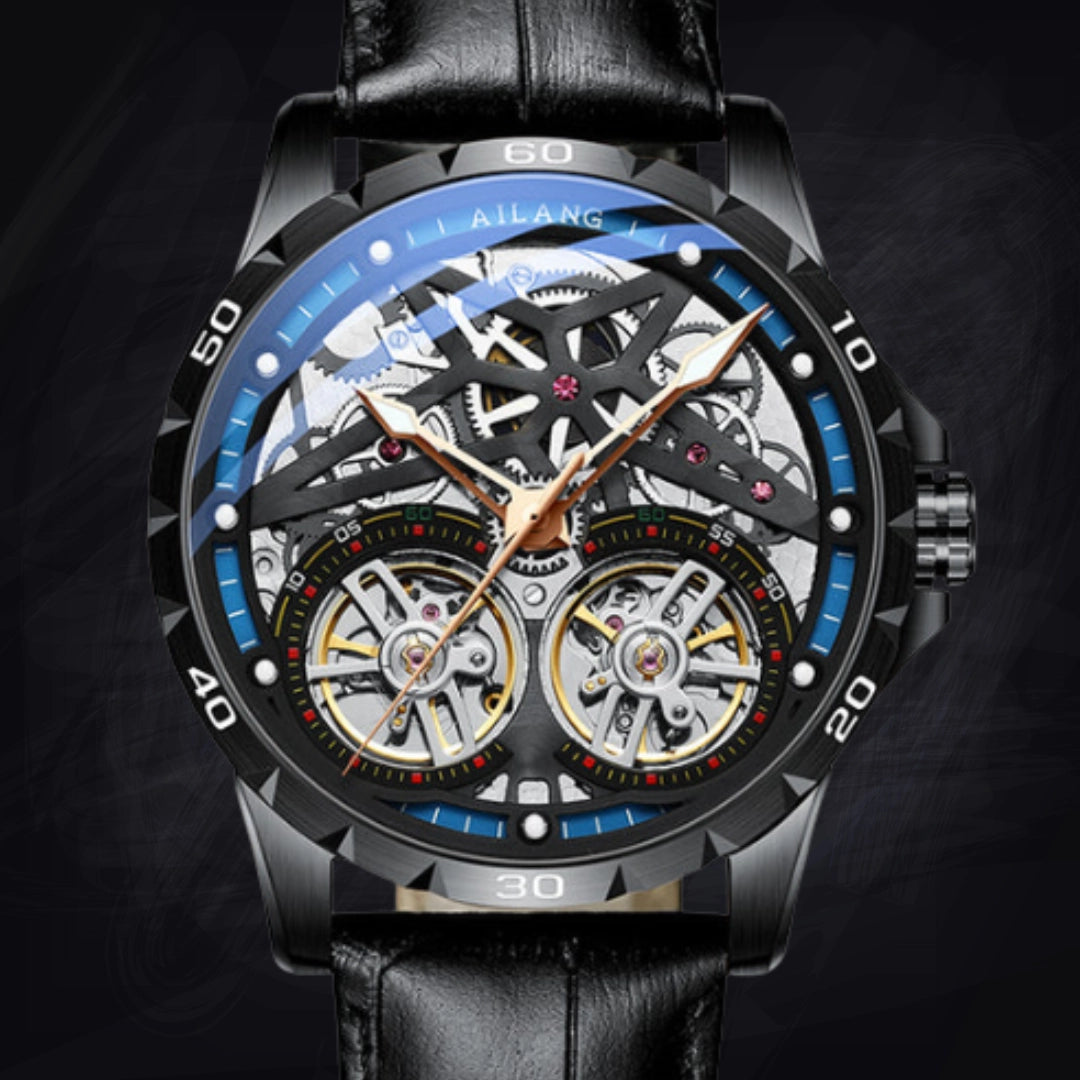 Men's Automatic Skeleton Watch – Self-Winding Hollow Mechanical with Leather Strap